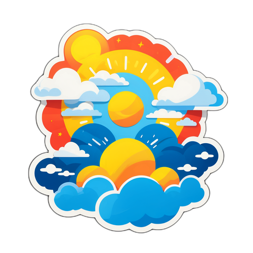 Stiker Tema Cuaca: Matahari Dan Awan