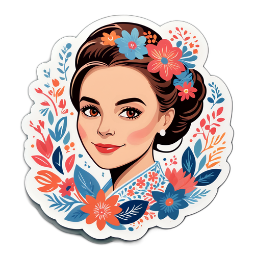 Portrett av Lise Davidsen med blomsterdesign