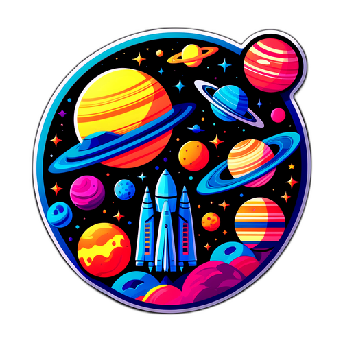 Futuristisk design med romskip og planeter