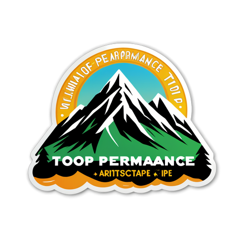 Sticker Puncak Gunung dengan Teks 'Top Performance'