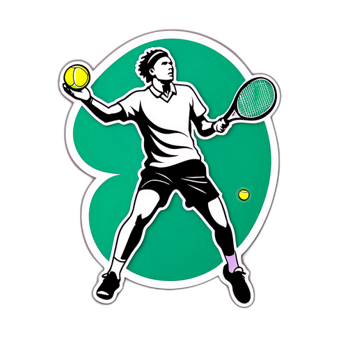 Sticker cu un jucător de tenis în acțiune, numit 'Sinner'