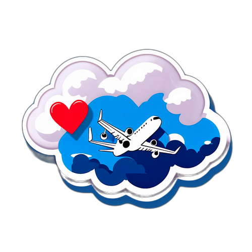 Стикер с самолетом и облаком в форме сердца