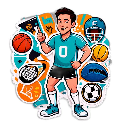 Kartonowy Mike Patrick z sportowym otoczeniem