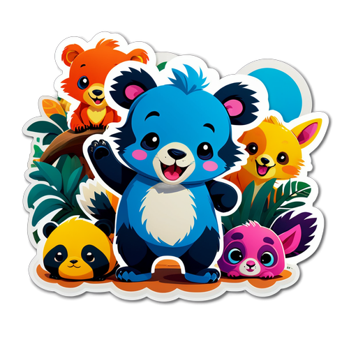Série de adesivos de animais brincalhões