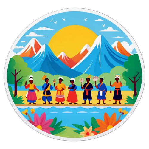 伝統的な祭りを楽しむ人々と美しい風景