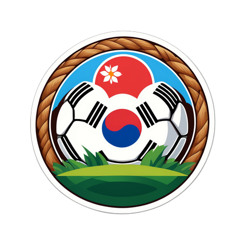 Sticker van de prachtige Koreaanse natuur met voetbal elementen