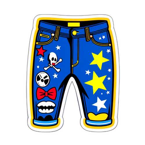 Malikhain na Denim Jeans na may Tema ng Pop Kultura