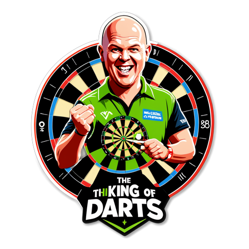 Een dynamische sticker van Michael van Gerwen, met een dart in de hand