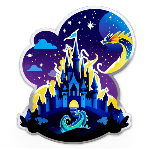 童话城堡与飞龙在闪烁星夜展示