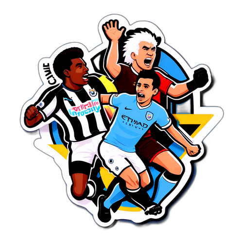 Energetisk klistermærke med Newcastle vs. Man City rivalisering