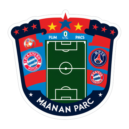 Sticker-Design: Fußballfeld mit Bayern München und PSG Logos