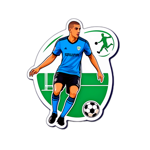 Sticker cu un jucător de fotbal pregătindu-se să marcheze