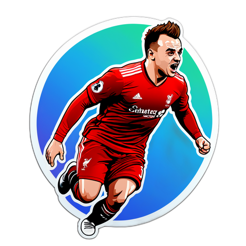 Nálepka s ilustrací Shaqiriho slavícího gól