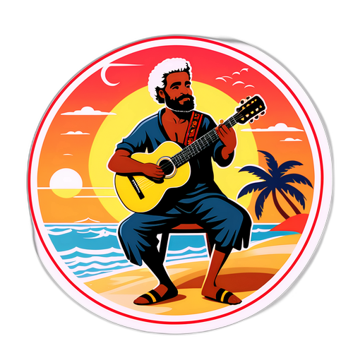 Estevao, a tengerparti naplementében gitározva