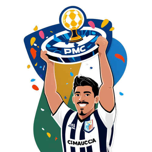 Jugador de Pachuca levantando el trofeo con confeti