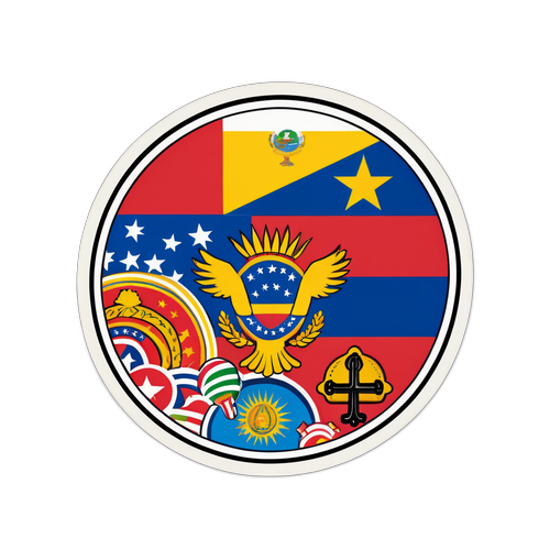 Etichetă creativă cu simboluri politice și culturale din Venezuela