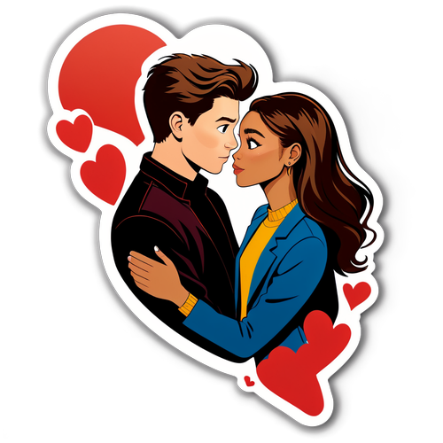 Autocollant de Zendaya et Tom Holland en silhouette avec un cœur