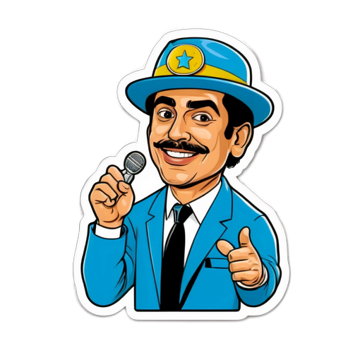 Een sticker van Michael Gregorio als komische karakter in verschillende beroepen