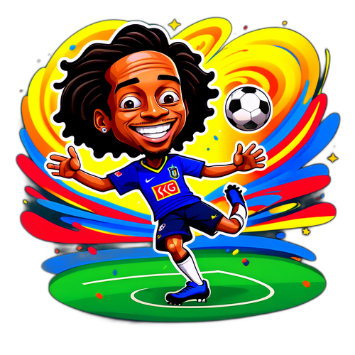 Caricatura Giocosa di Ronaldinho con Palla da Calcio