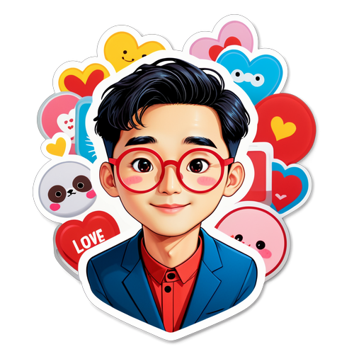 A cute cartoon-style Kim Soo-Hyun with heart-shaped glasses