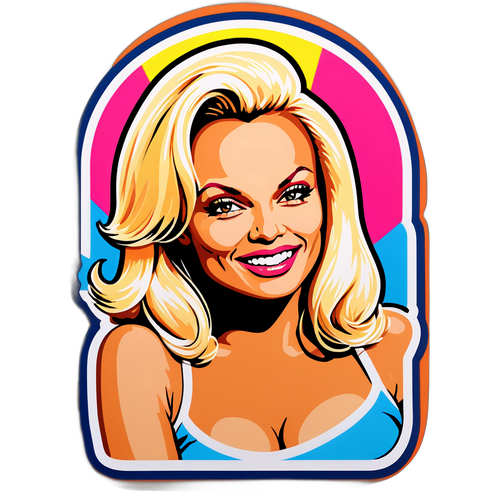 Wzór naklejki z Pameli Anderson z lat 90-tych w stylu pop-art