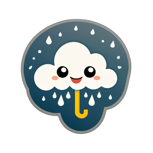 Awan Kartun Comel dengan Hujan dan Sinar Matahari