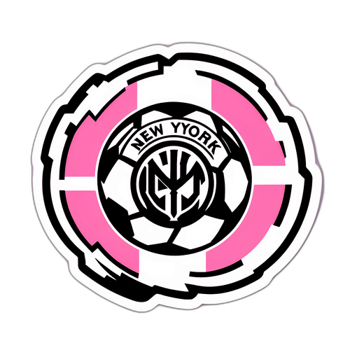 Diseño de sticker que combina los logos de New York RB e Inter Miami con un balón de fútbol en el centro