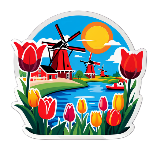 Typisch Nederlands Landschap met Molens en Tulpen
