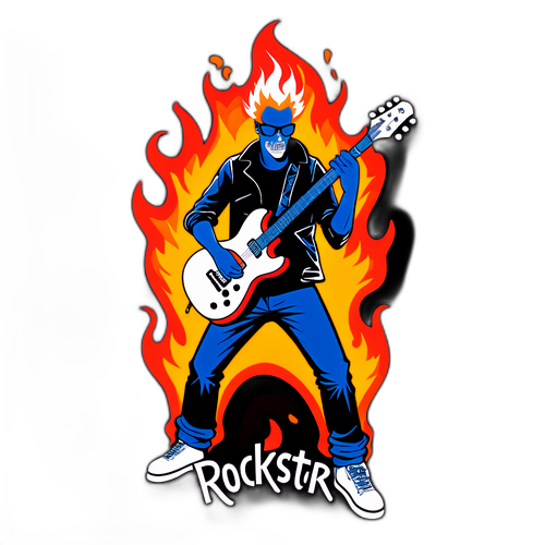 Diseño de guitarrista en llamas con el texto 'Rockstar'