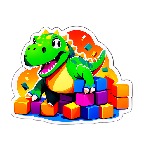 Karakter Dinosaurus Ceria Bermain Blok