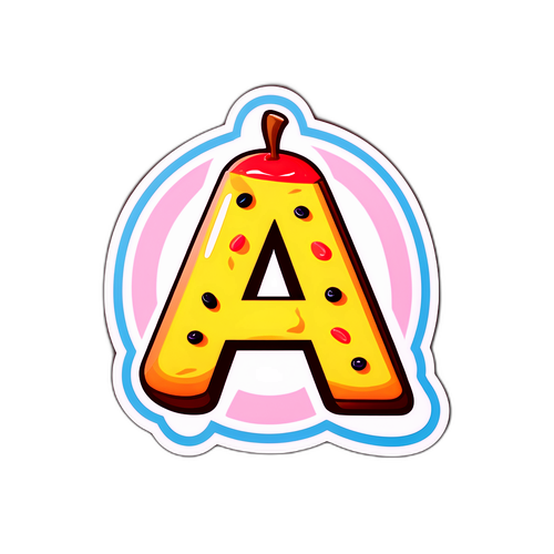สติกเกอร์ตัวอักษร A ที่น่ารักพร้อมอาหาร