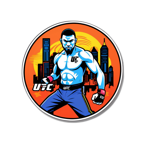 Sticker z logo UFC w stylu nocnego miasta