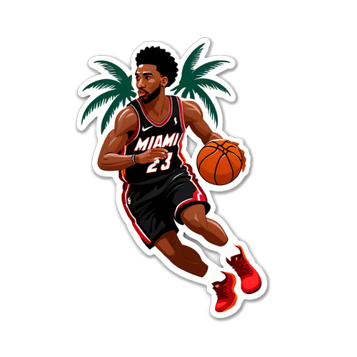 Cute na Sticker ng Manlalaro ng Miami Heat na Nagsasagawa ng Dribble