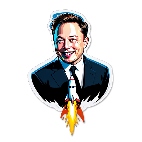 Un autocollant drôle d'Elon Musk avec une fusée SpaceX