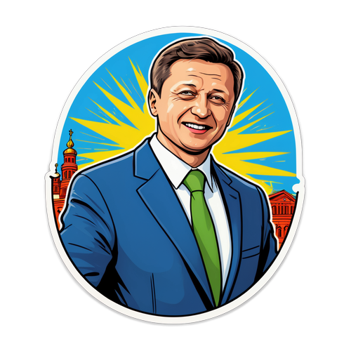 Наклейка с комиксным изображением эпического момента из жизни Зеленского в Купянске