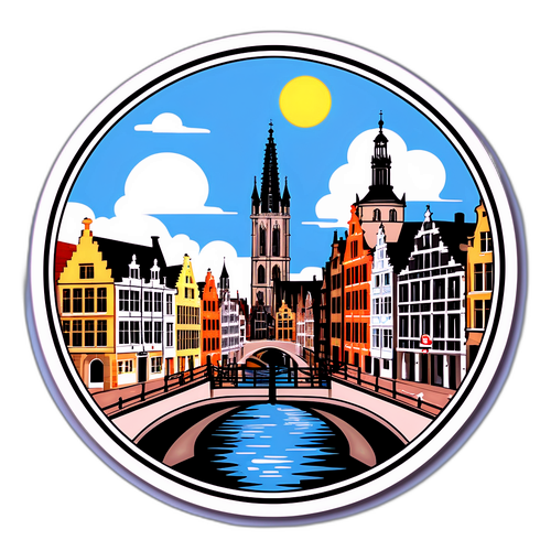 Sticker z architekturą i kanałami Gandawy