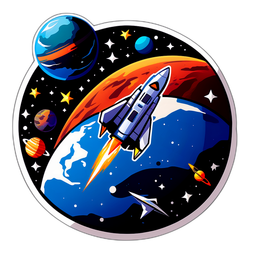 Samolepka Starlink s futuristickým satelitem obíhajícím Zemi