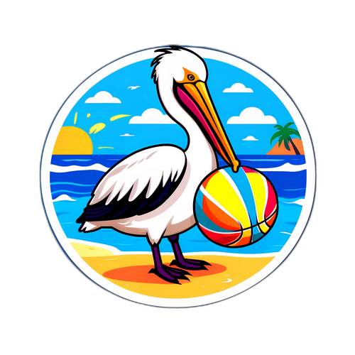 Masiglang Sticker ng Pelikan sa Beach