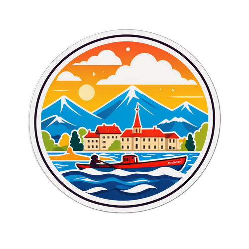 Яскравий наліпка Світловодська, що відображає його культурну спадщину та активний водний відпочинок