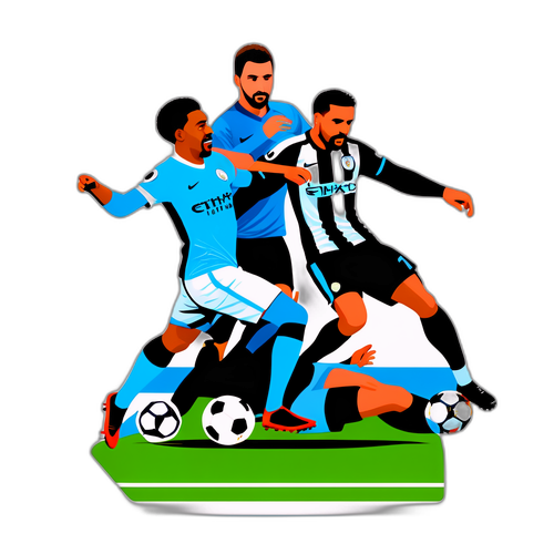 Sticker cu jucătorii de la Newcastle United și Man City în acțiune
