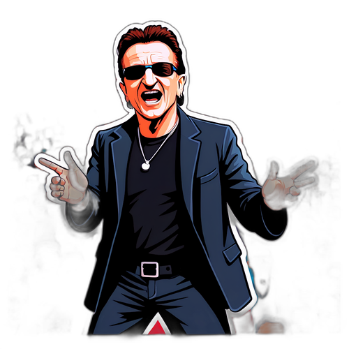 Cartoonachtige Bono op het Podium