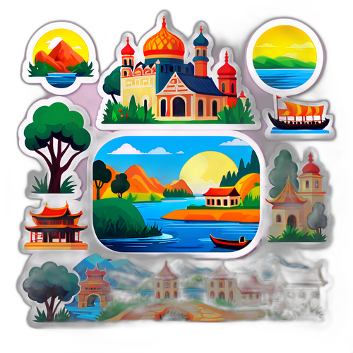 Стікери, натхненні Ізмаїлом: мальовничі пейзажі з рікою та традиційною архітектурою