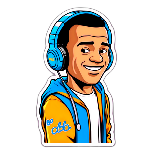 Masayang sticker ng cartoon character na may headphones