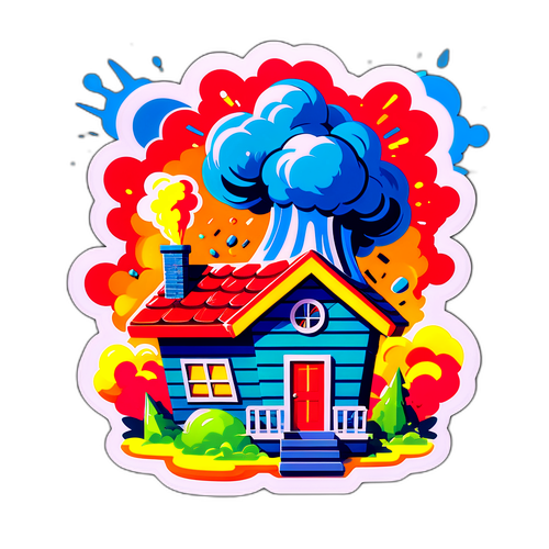 Farverig illustration af et hus lavet af dynamit