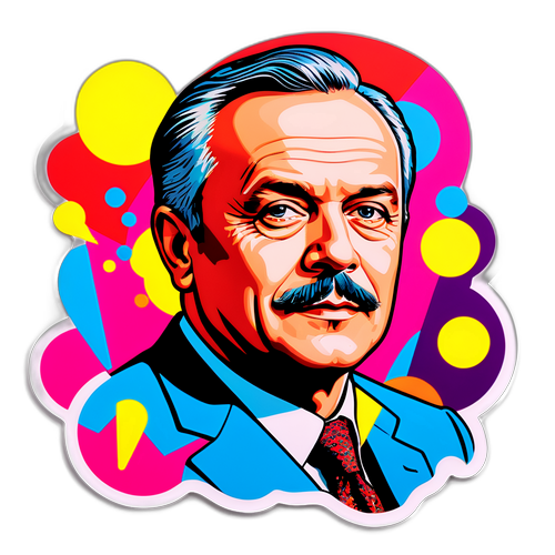 Sticker przedstawiający portret Marcela Łubika w stylu pop-art
