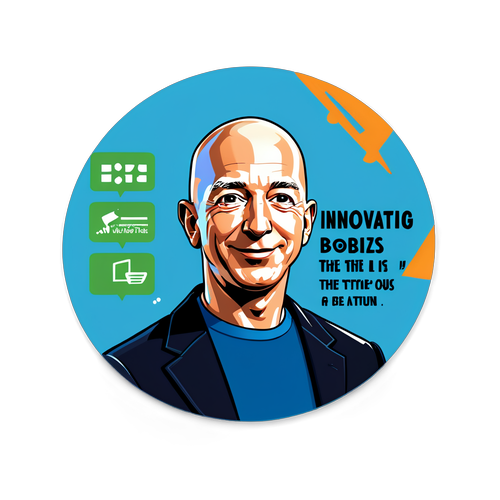 Diseño de etiqueta con Jeff Bezos y el logo de Amazon