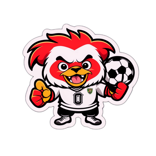 Sticker del mascot del Bragantino con actitud divertida sosteniendo una camiseta del equipo