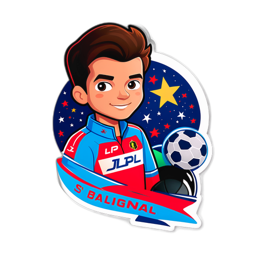 Sticker van JPL-logo met sterren en een spannende sportheld uit de Belgische competitie