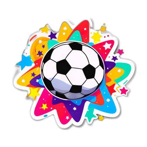 Стикер с футбольным мячом и яркими звездами
