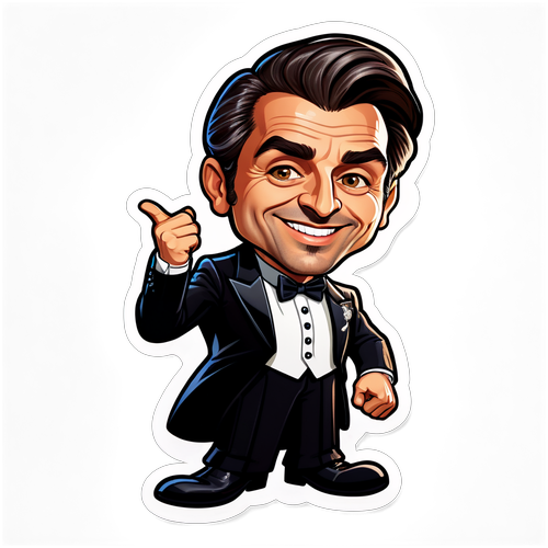 Caricatura de Andrea Pietra en atuendo de gala